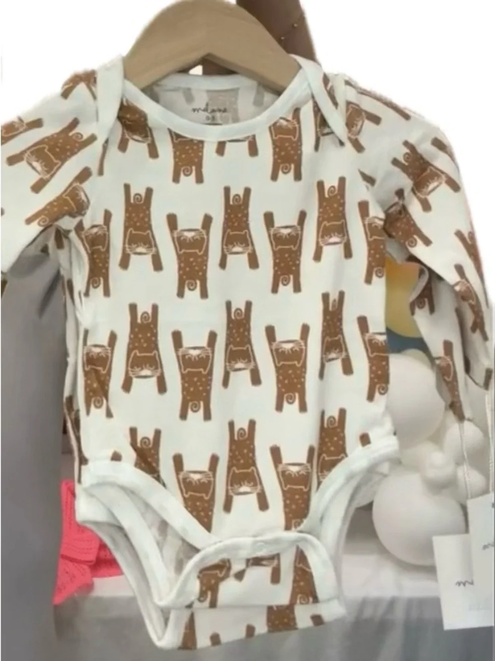 Melone Baby One-Piece Bodysuit with Brown and White Print Long Sleeves
